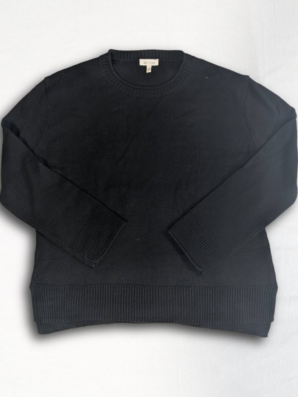 Ella Moss Women's Black Crewneck Sweater Small Long Sleeve Knit Pullover